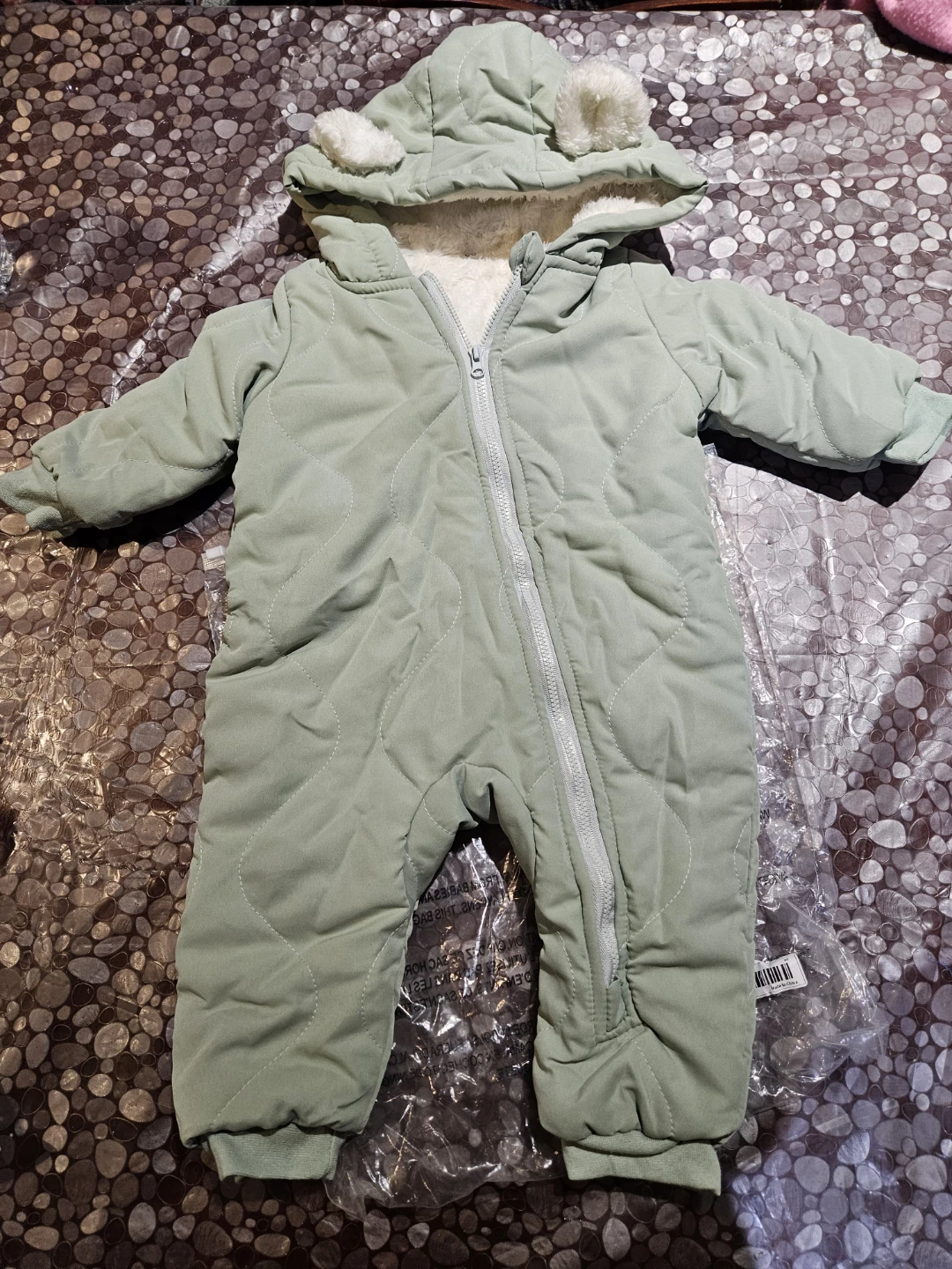 Baby Green Quilted Fleece-Lined Snowsuit