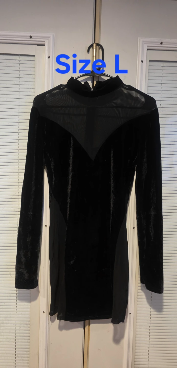 Black Velvet Mock Neck Long Sleeve Mini Dress - photo 3