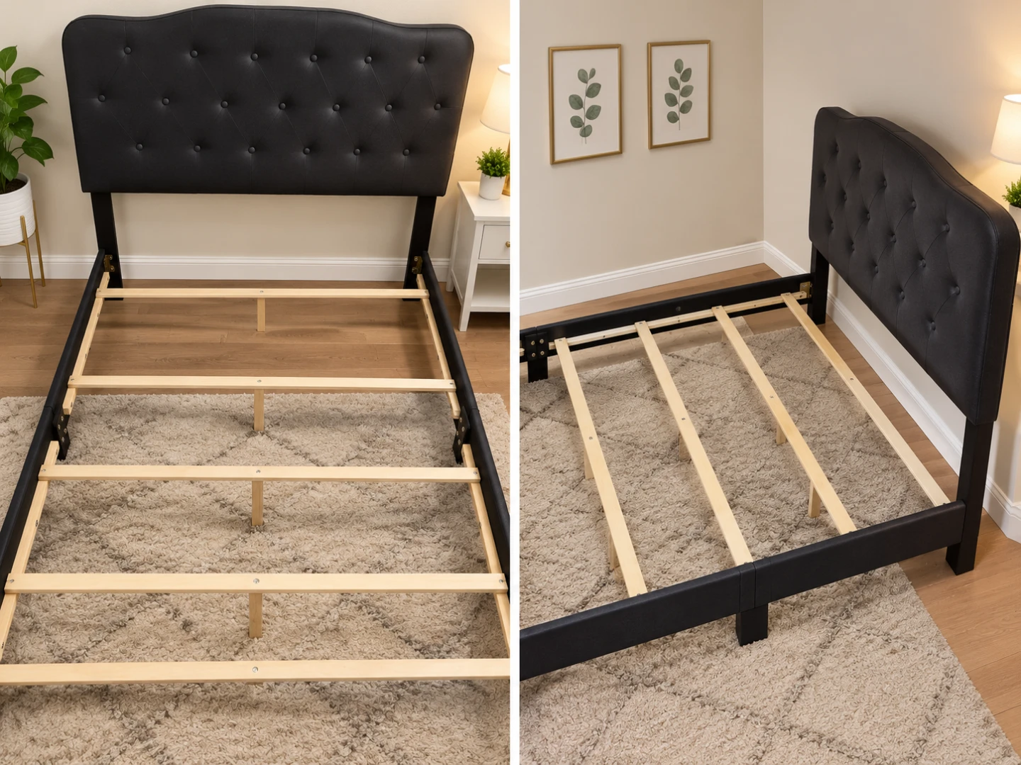 Black Tufted Double Upholstered Bed Frame