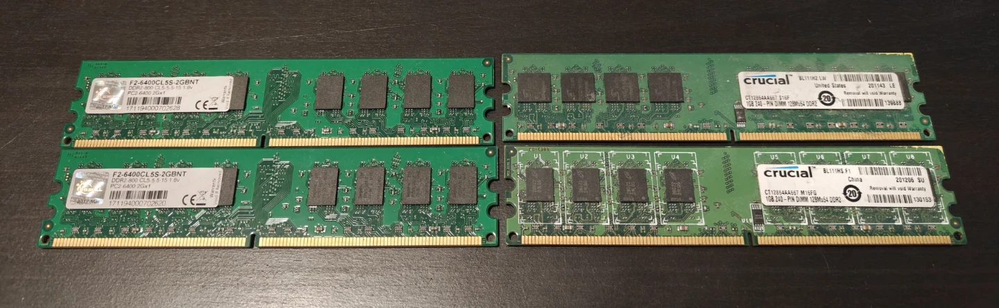 DDR2 RAM Memory Sticks (G.Skill and Crucial)