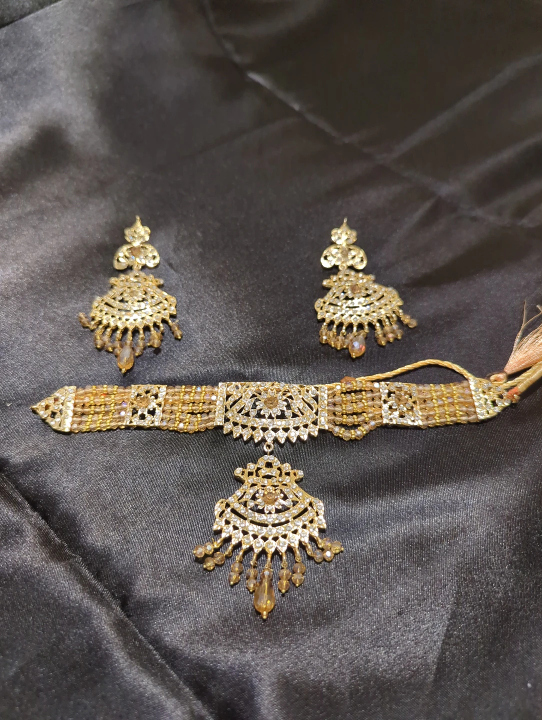 Gold-tone beaded choker and earring set