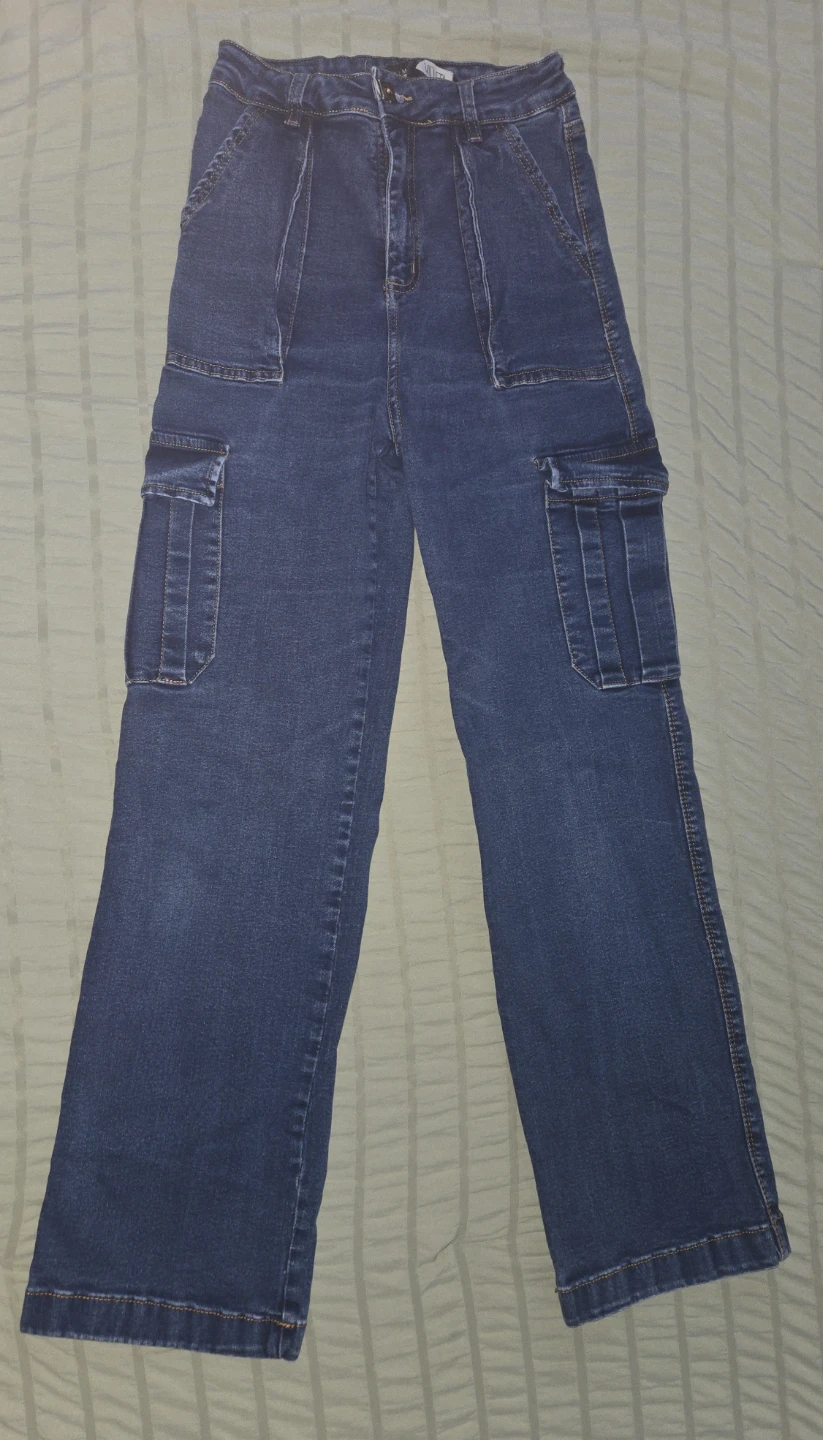 Blue Dark Wash Cargo Jeans