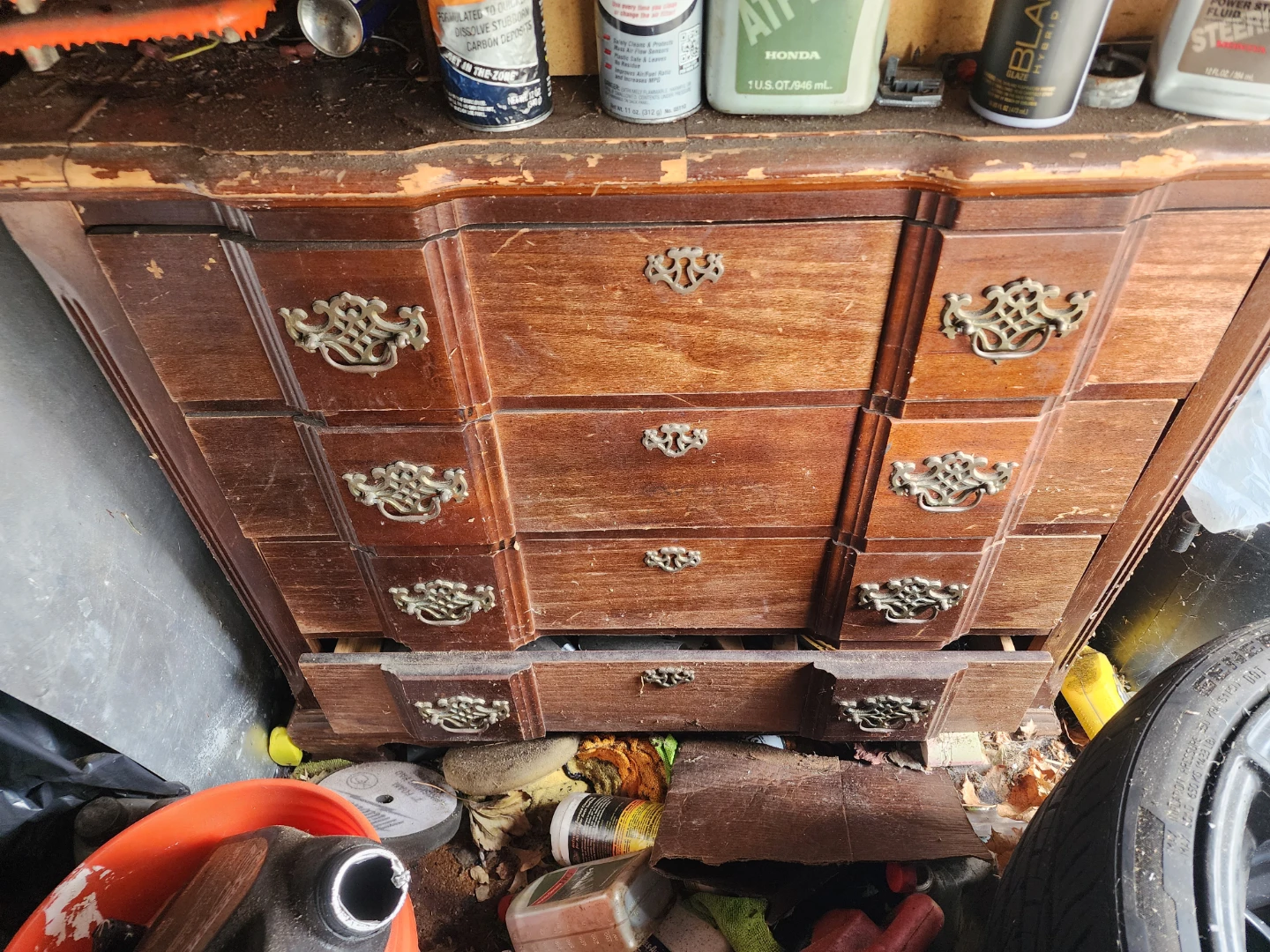 Vintage Wooden Dresser with Brass Pulls