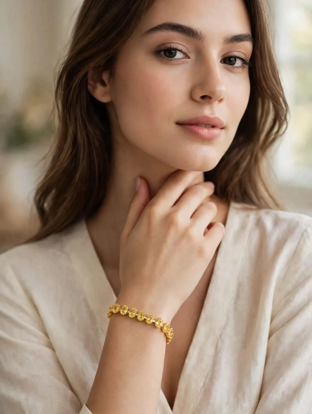 Yellow Gemstone Gold-Tone Tennis Bracelet
