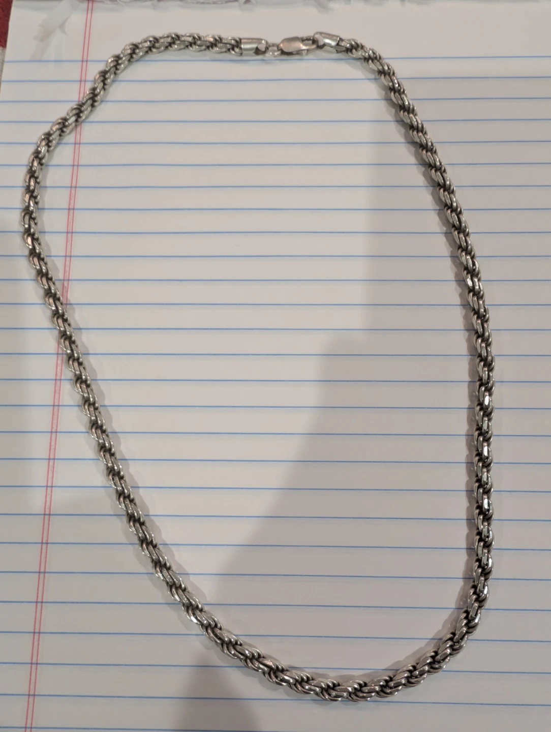A 7 mm Solid 925 Sterling Silver Italian Rope Chain Necklace