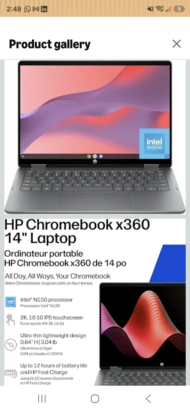 HP Chromebook x360 14 inch Touchscreen Laptop