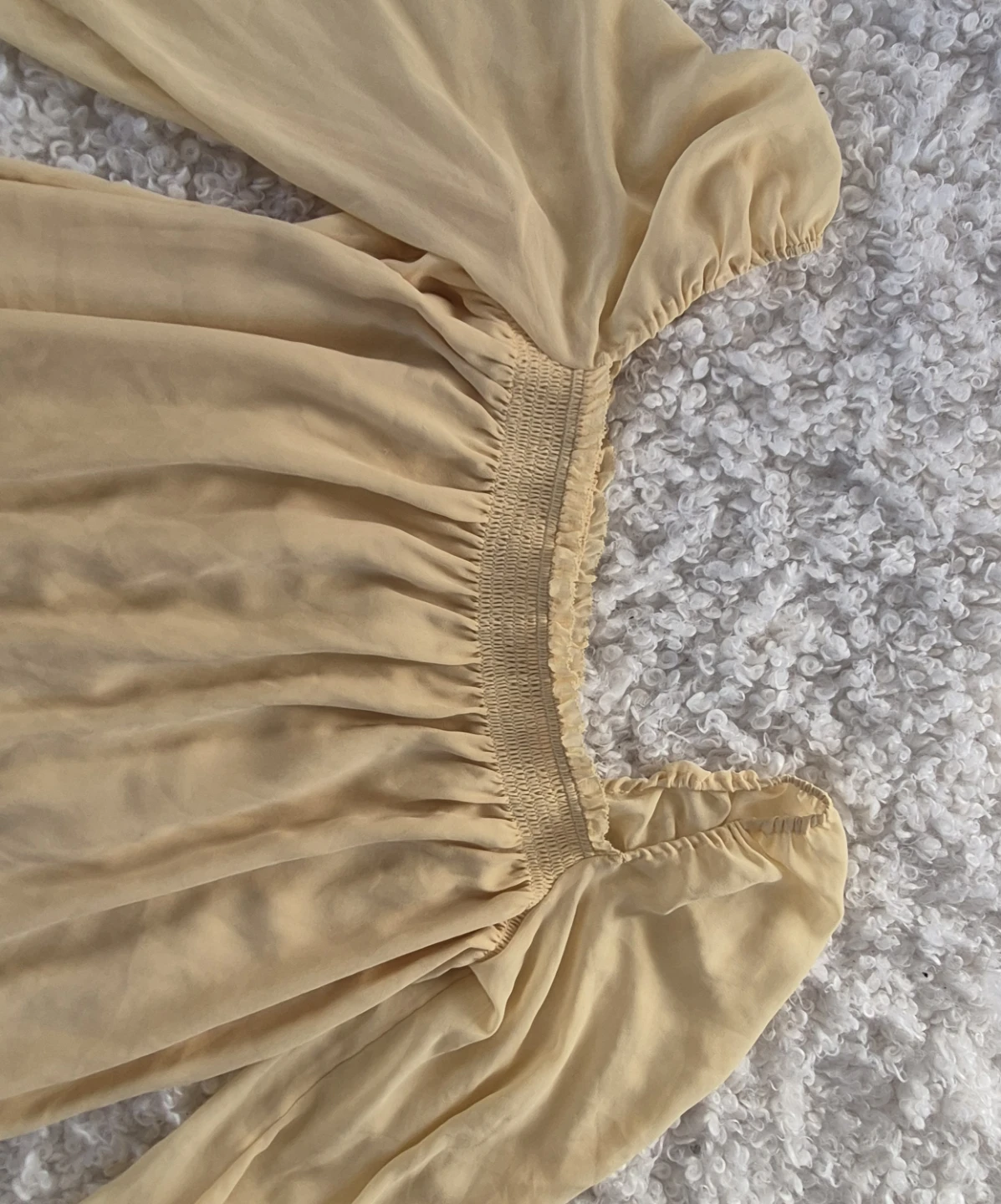 Wilfred Aritzia L Babydoll Butter Yellow Smocked Lined Dress - photo 3
