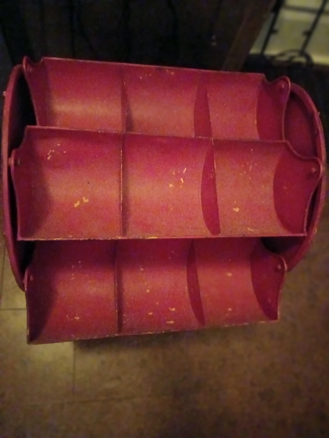 Vintage Red metal Carousel Craft or Hardware Organizer - photo 4