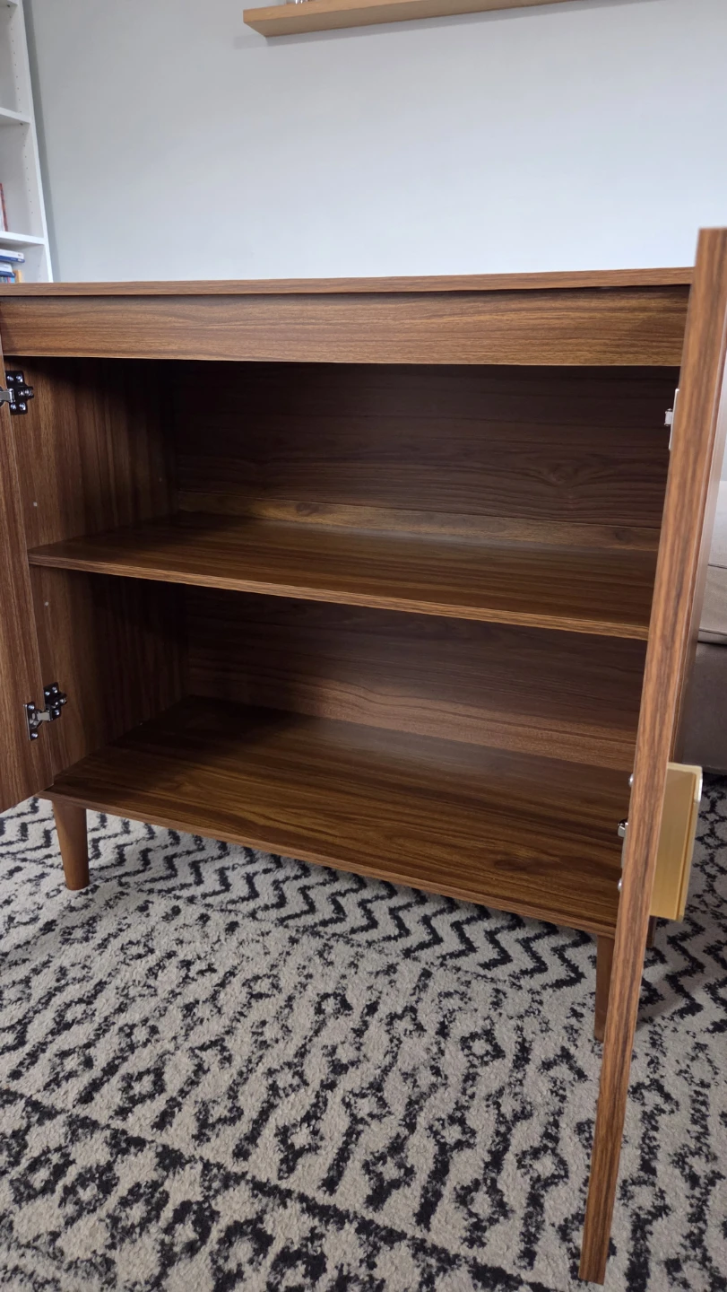 Mid-Century Walnut-Look Storage Cabinet with Groove Doors *new - photo 5