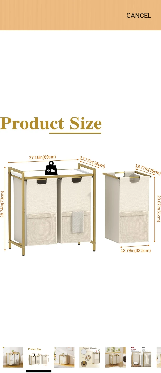 Double Laundry Hamper with Shelf - photo 2