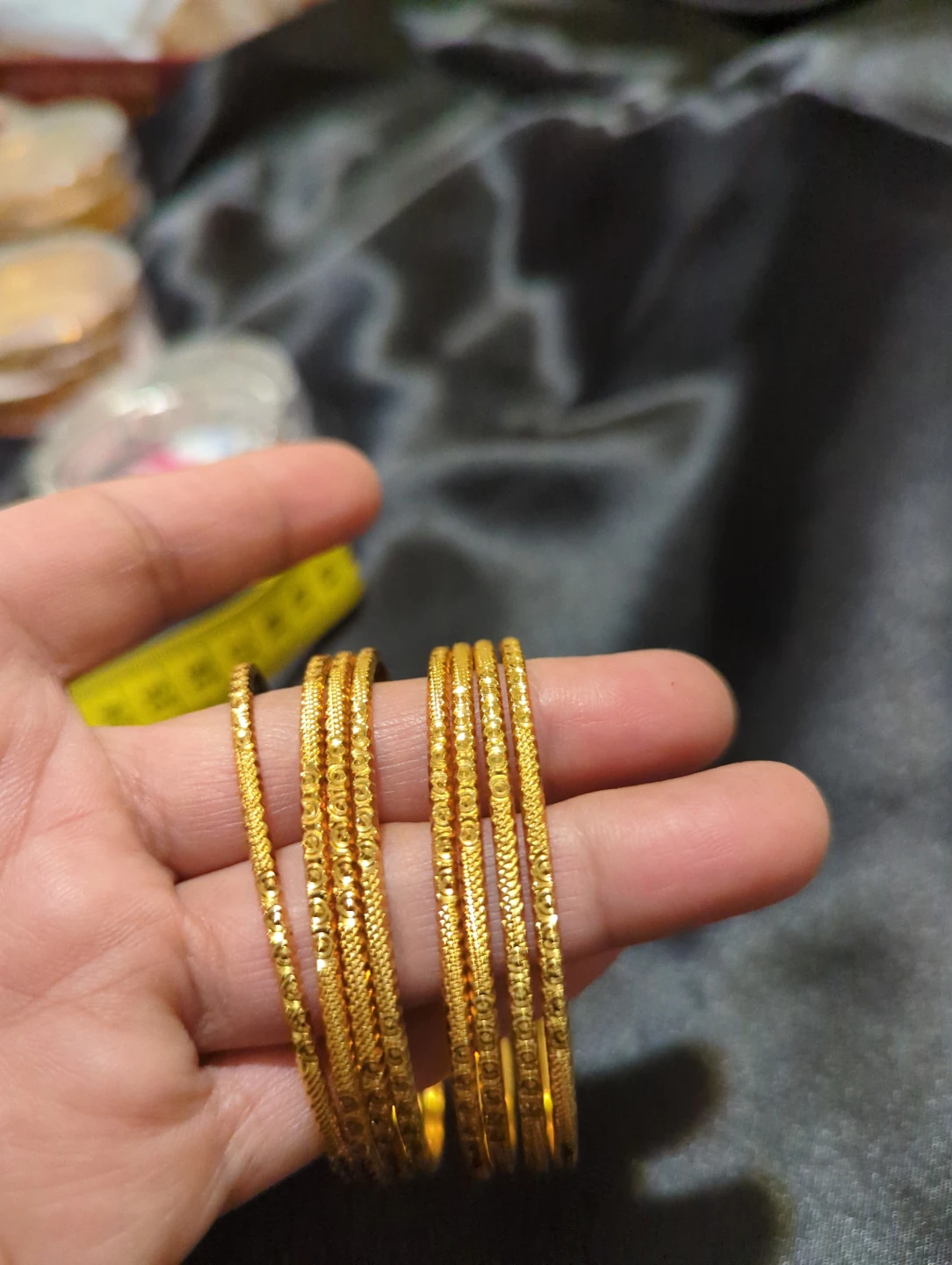 Set of 8 Textured Gold Bangles