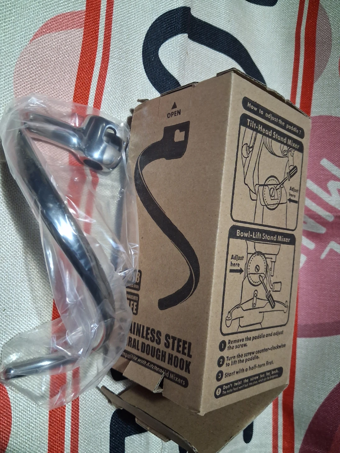 Stainless Steel Spiral Dough Hook.   A