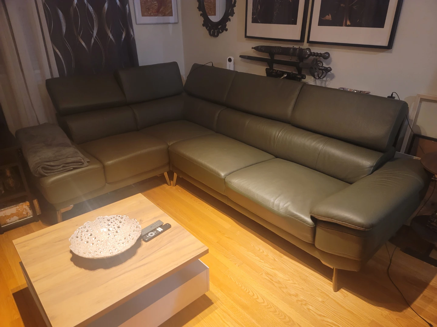Olive Green Bonded Leather Sectional Sofa