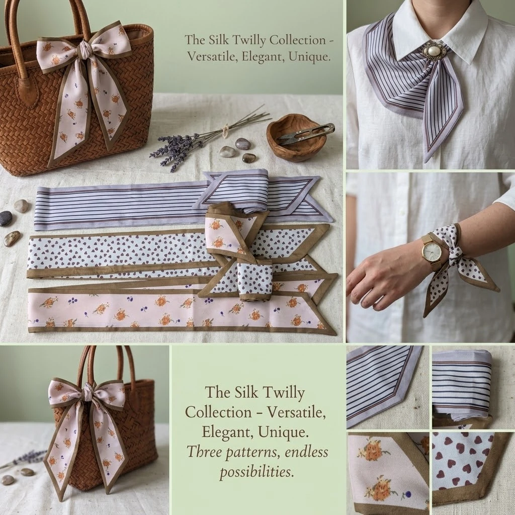 Set of 3 Silk Twilly Scarves