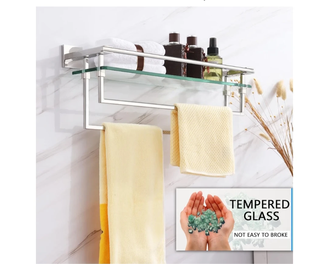 LANC Bathroom Glass Shelf with Towel Bar