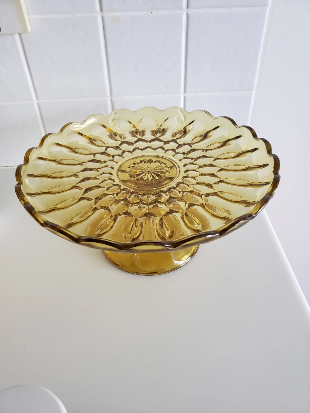 2pc.Amber Glass Pedestal Bowl and Plate