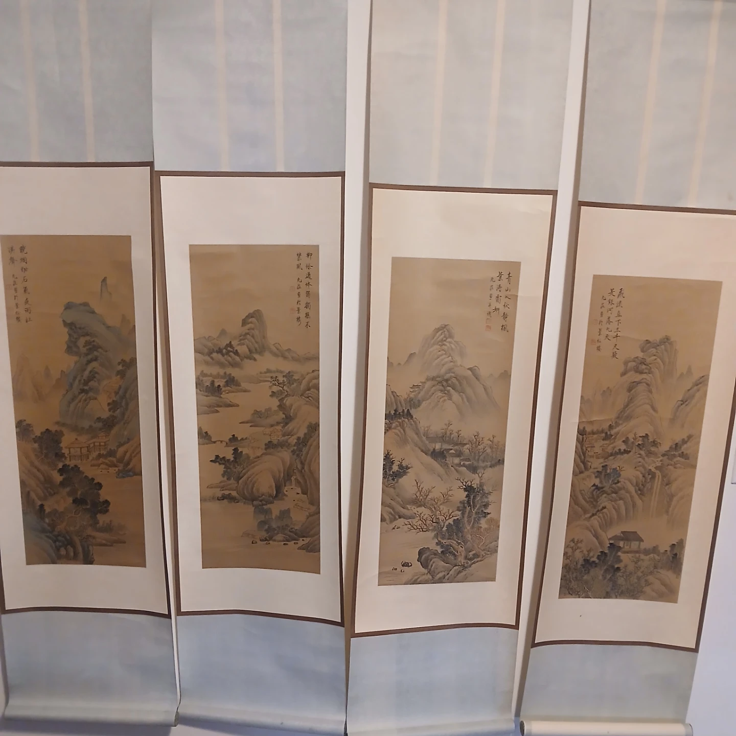 Set of Four Traditional Chinese Landscape Scroll Paintings