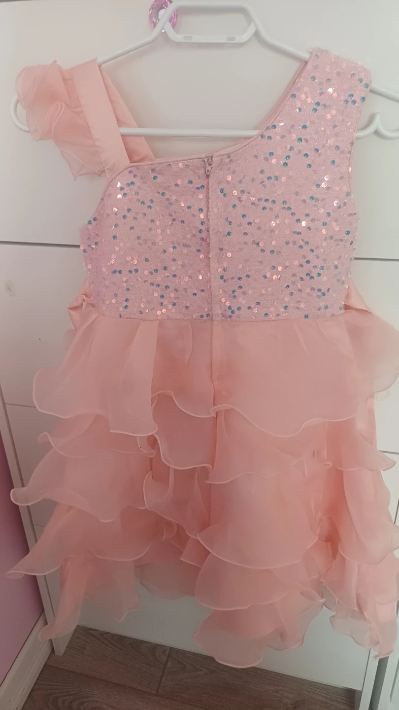 Girls Pink Sequin Ruffle Dress