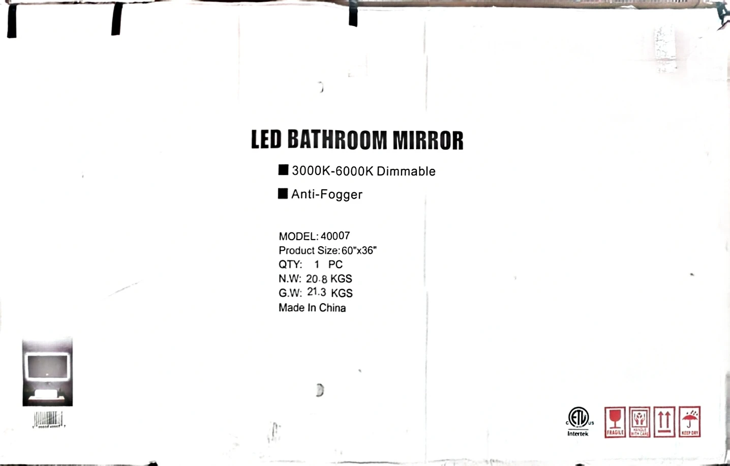 LED Bathroom Mirror 60" x 36"