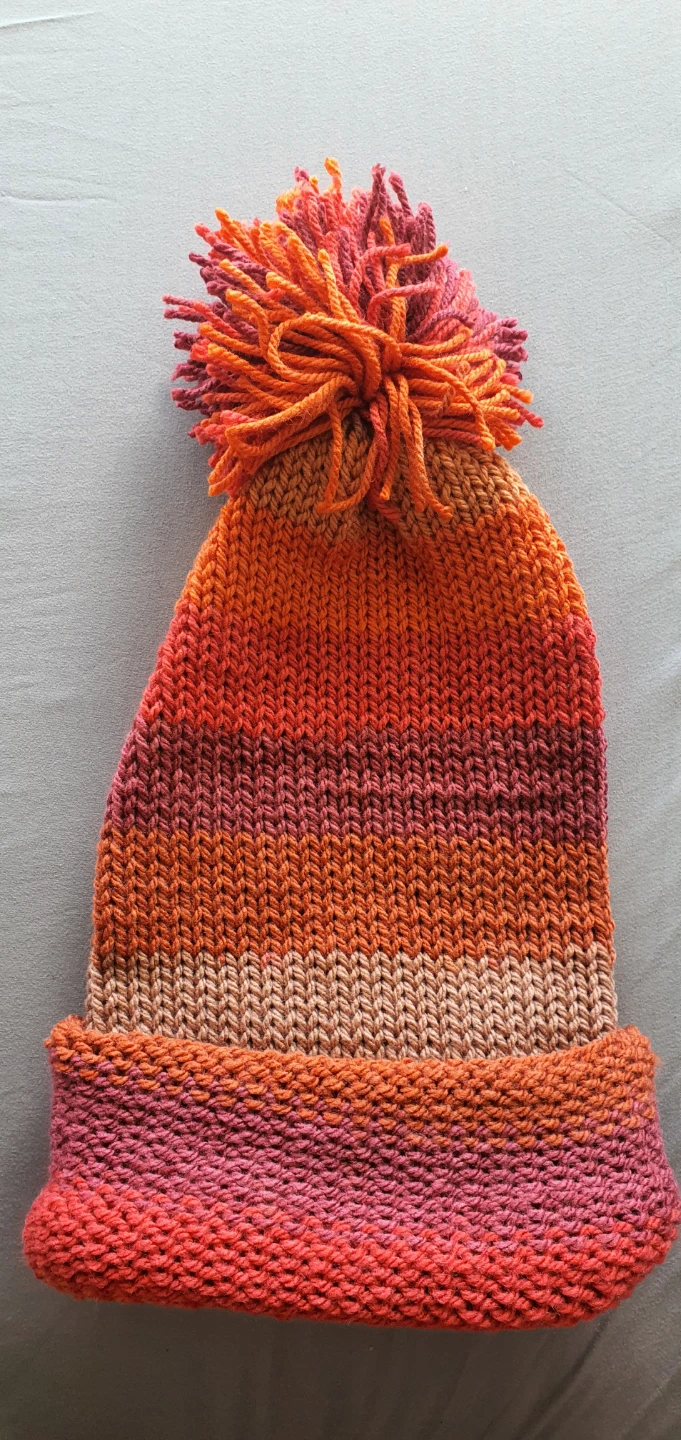 Striped Knit Pom-Pom Hat