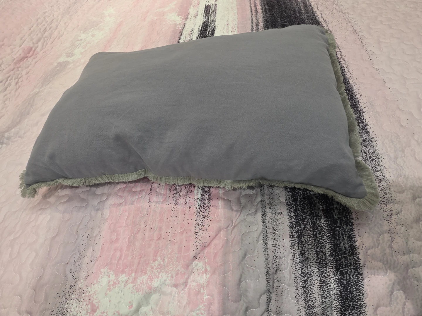 Grey Fringed Accent Pillow - photo 2