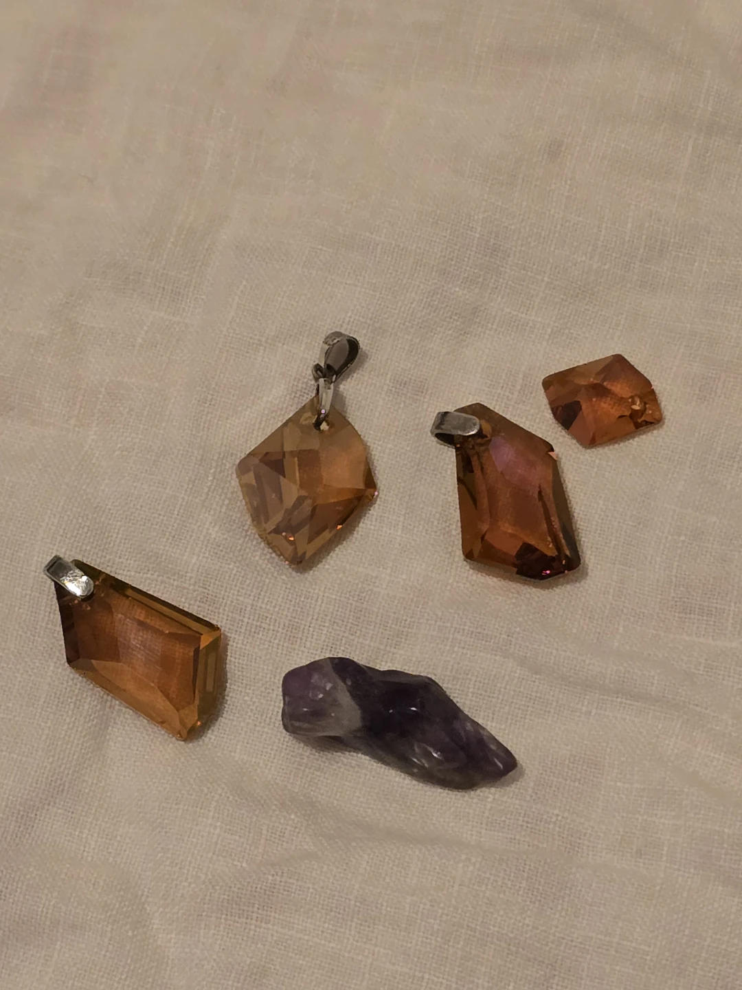 Amber-Coloured Crystal Pendants and Amethyst