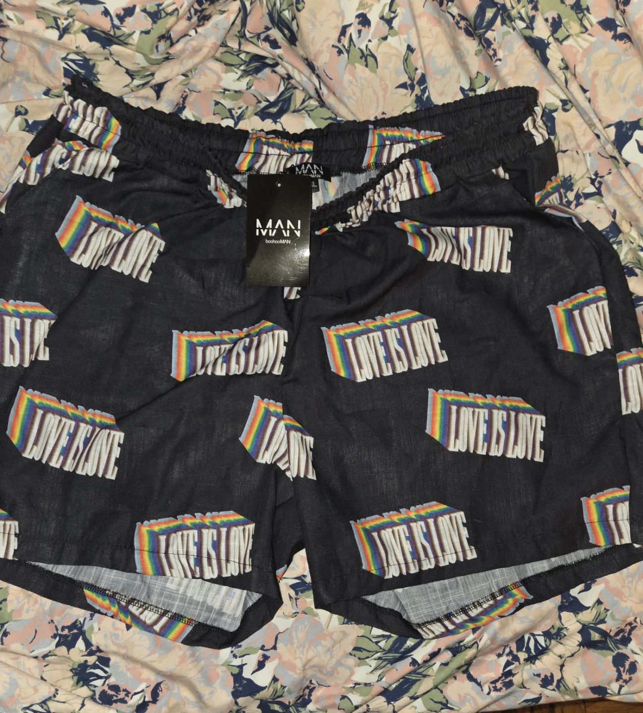 BoohooMAN 'Love Is Love' Graphic Shorts in a Men's 4XL