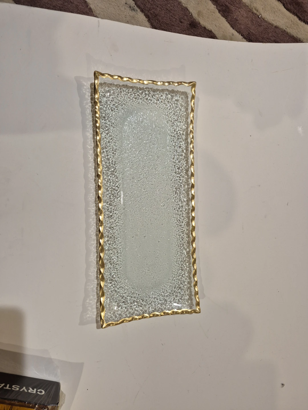 Decorative textured Glass Tray with Gold Trim (Skokie)