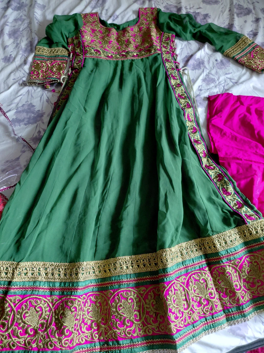 Green and Pink Embroidered Anarkali Dress - photo 5