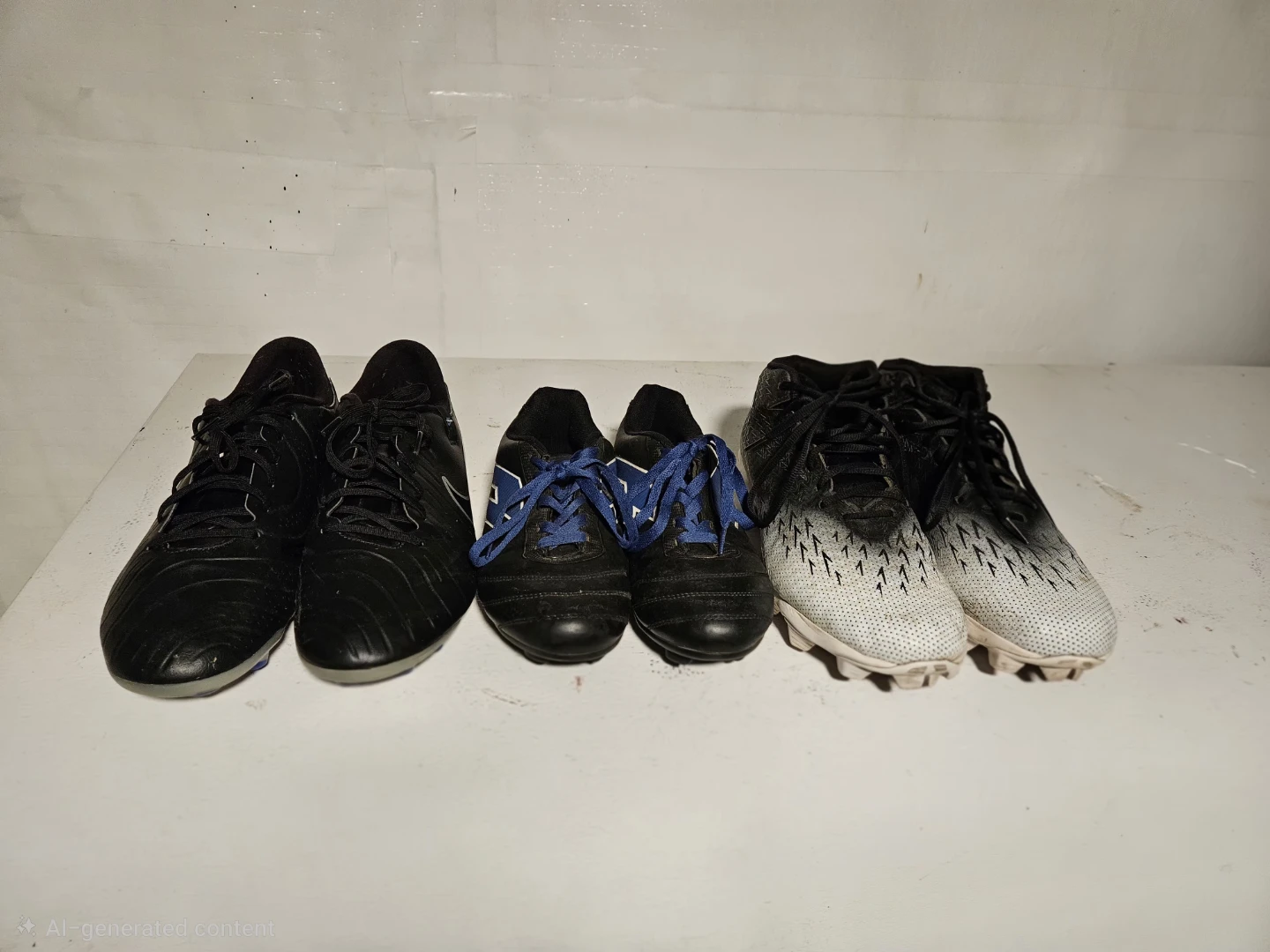 Three pairs of assorted athletic cleats