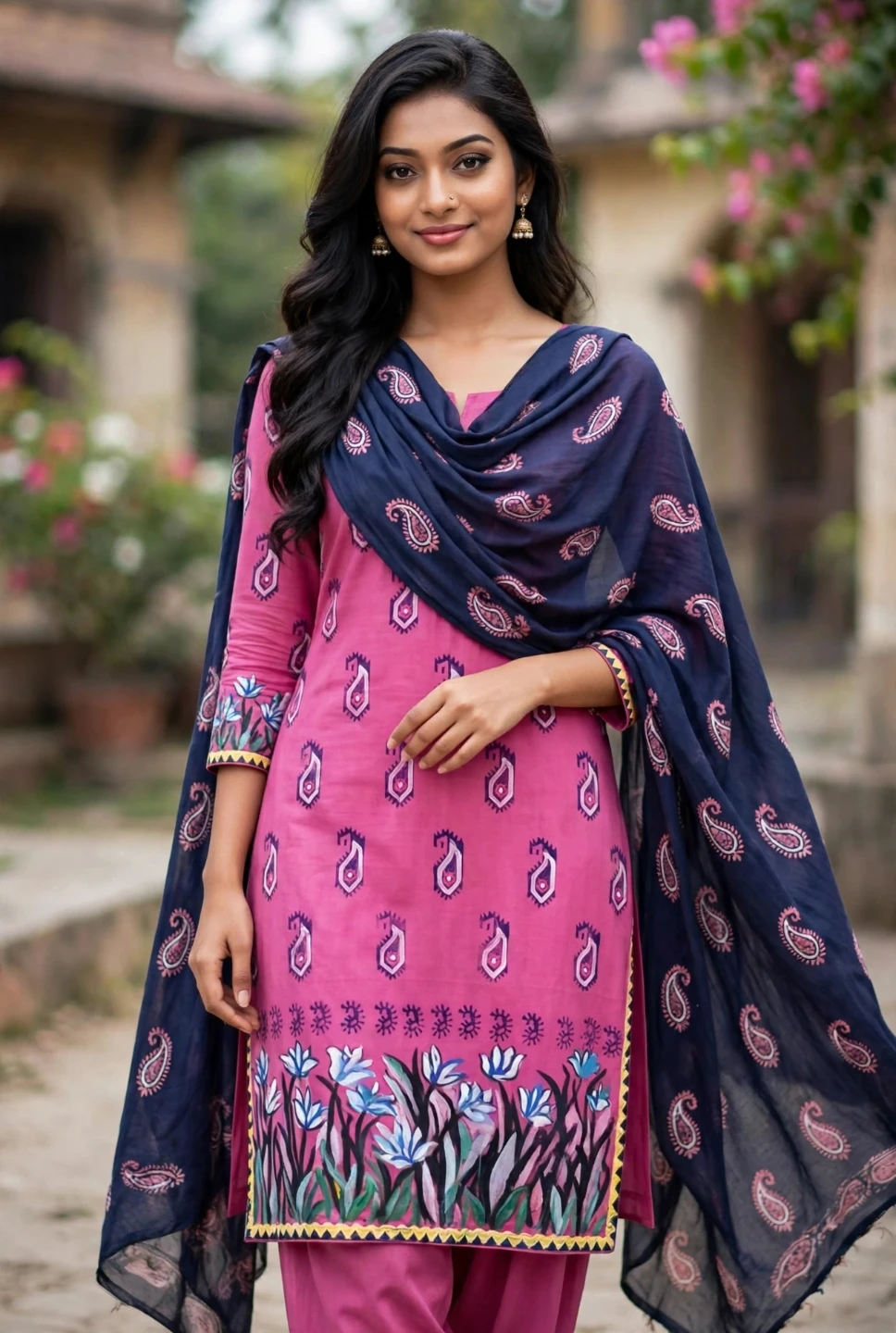 Pink Floral Print Salwar Kameez Set