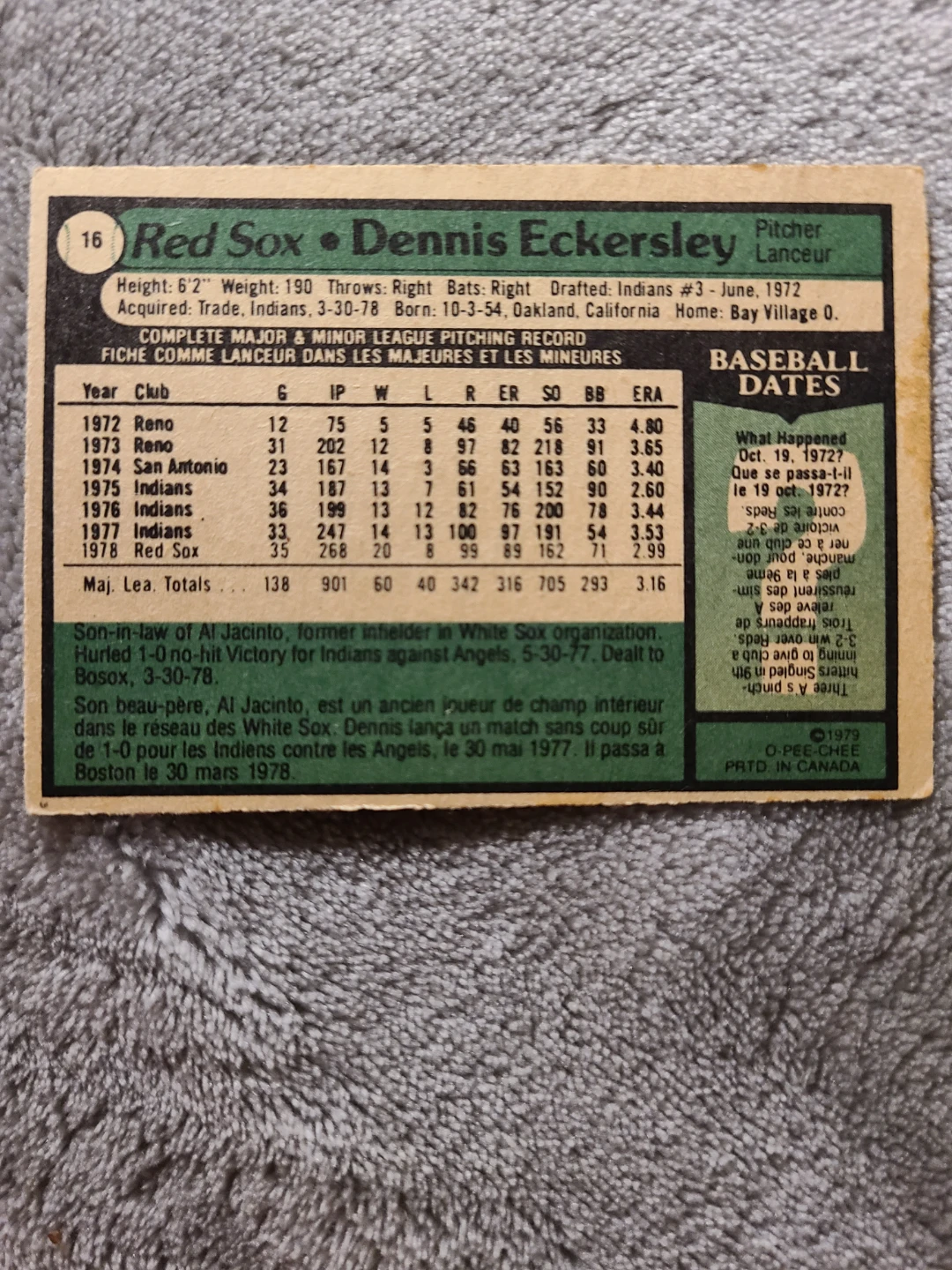 1979 O-Pee-Chee Dennis Eckersley Baseball Card - photo 2