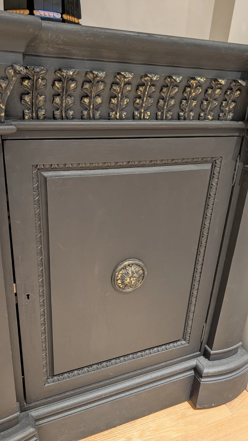 Large Vintage Black Buffet Cabinet with Marble Top - photo 2