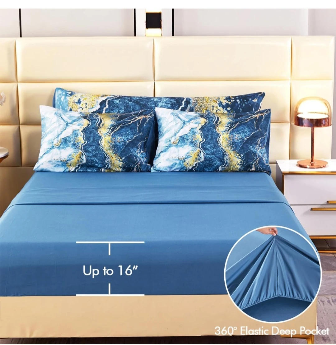 6-Piece Blue Marble Pattern Comforter Sheet Set - photo 2