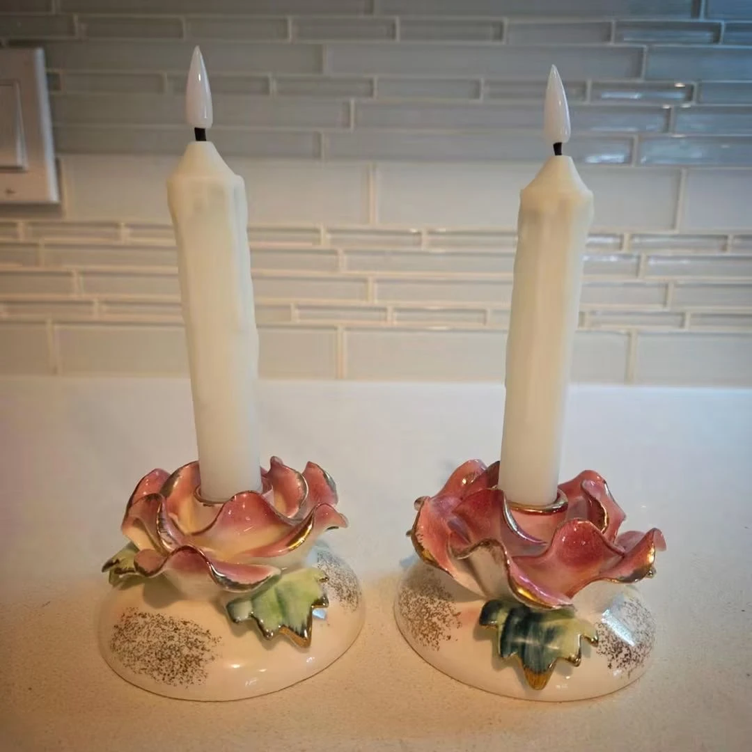 vintage Commodore porcelain rose candle holders