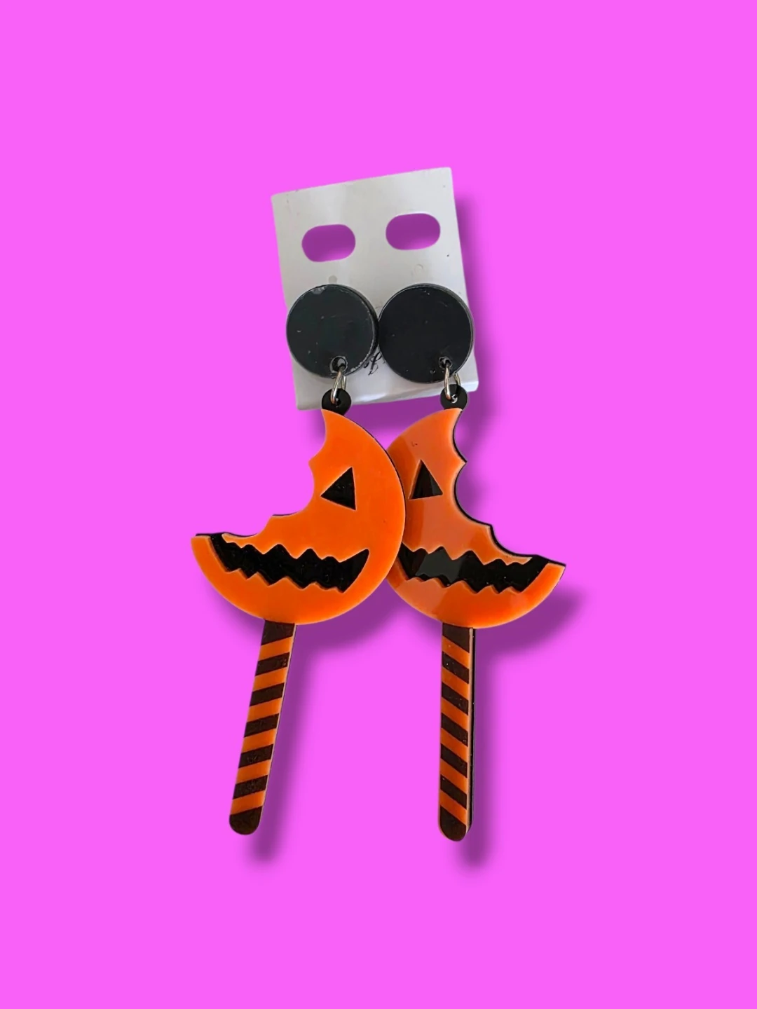 Trick 'r Treat Orange Lollipop Acrylic Halloween Dangle Earrings