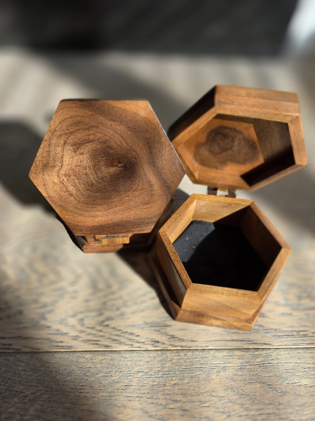 Set of Two Hexagonal Wooden Boxes
