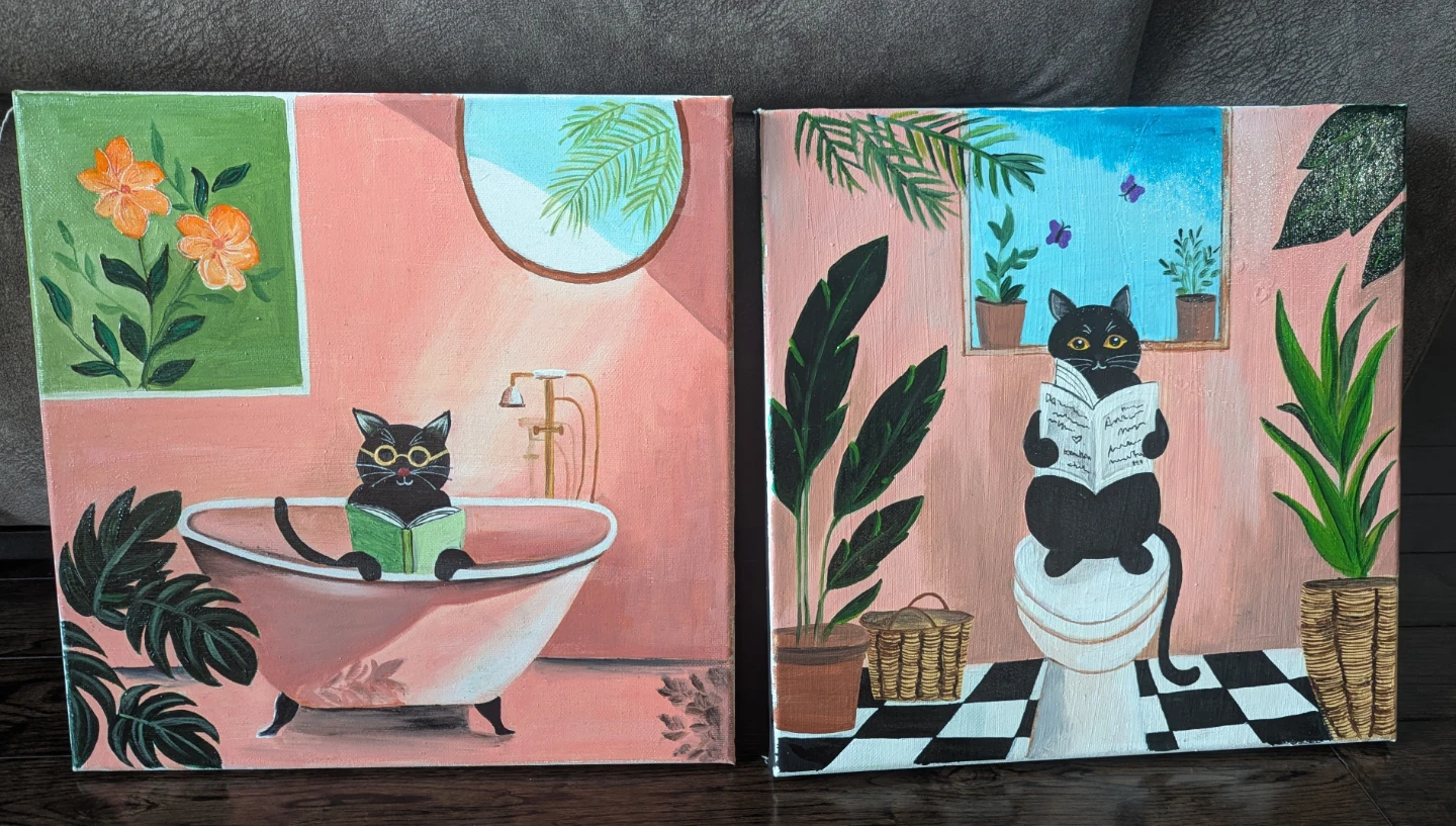 Set of Two Cat Art Canvases
