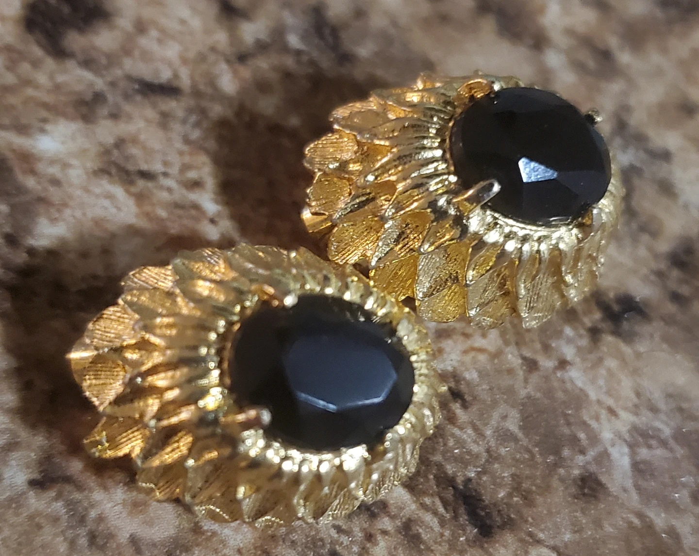 Gold-tone Clip-on Earrings with Black Stone