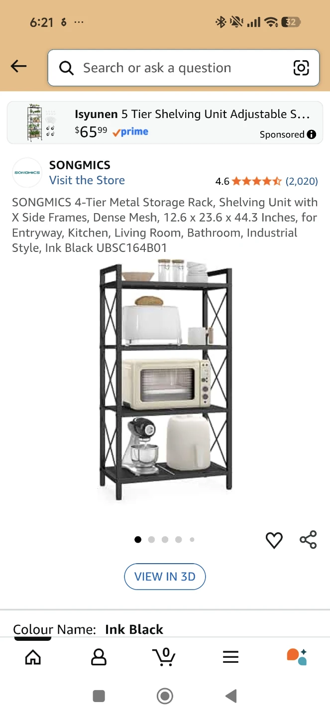 SONGMICS 4-Tier Metal Storage Rack - Ink Black - photo 2