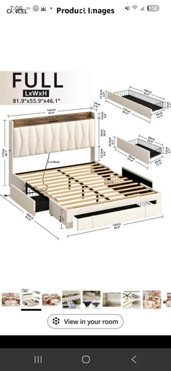 Full Size Upholstered Platform Bed Frame with Storage
