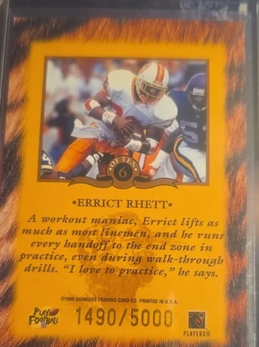 1996 Donruss Errict Rhett Serial Numbered Trading Card - photo 3