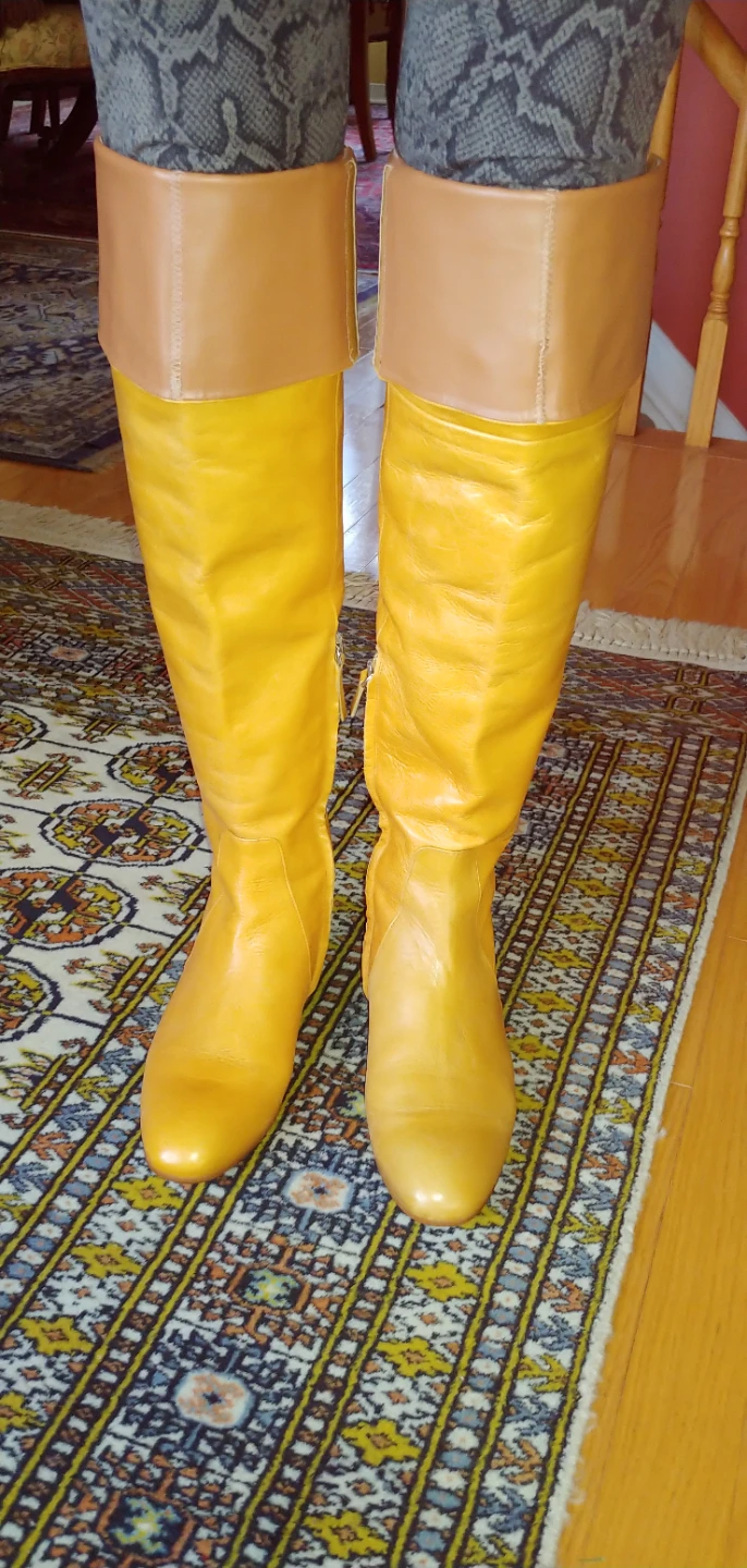 Yellow leather over-the-knee boots - photo 2
