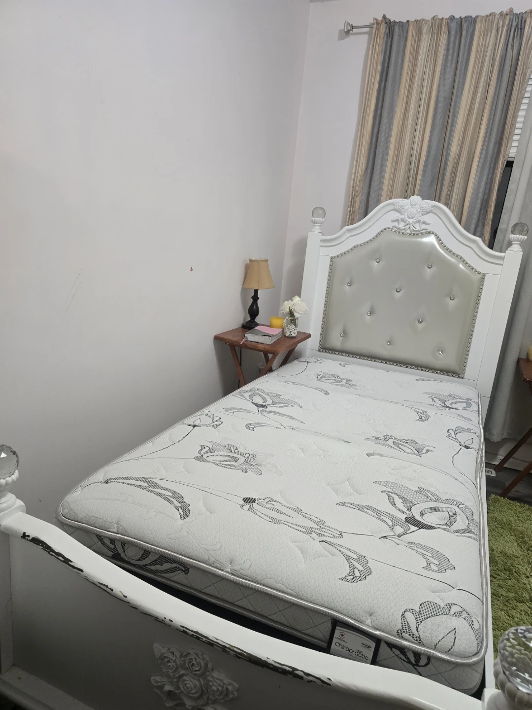 White Twin Bed Frame with Tufted Headboard