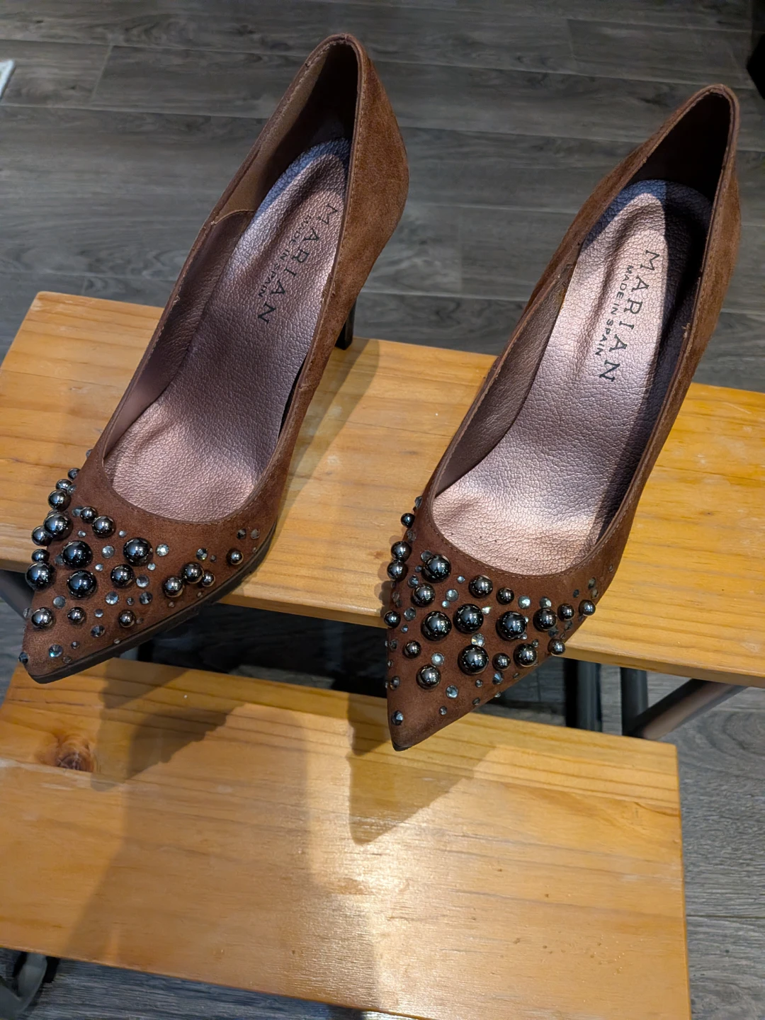 Marian Brown Suede Studded Heels