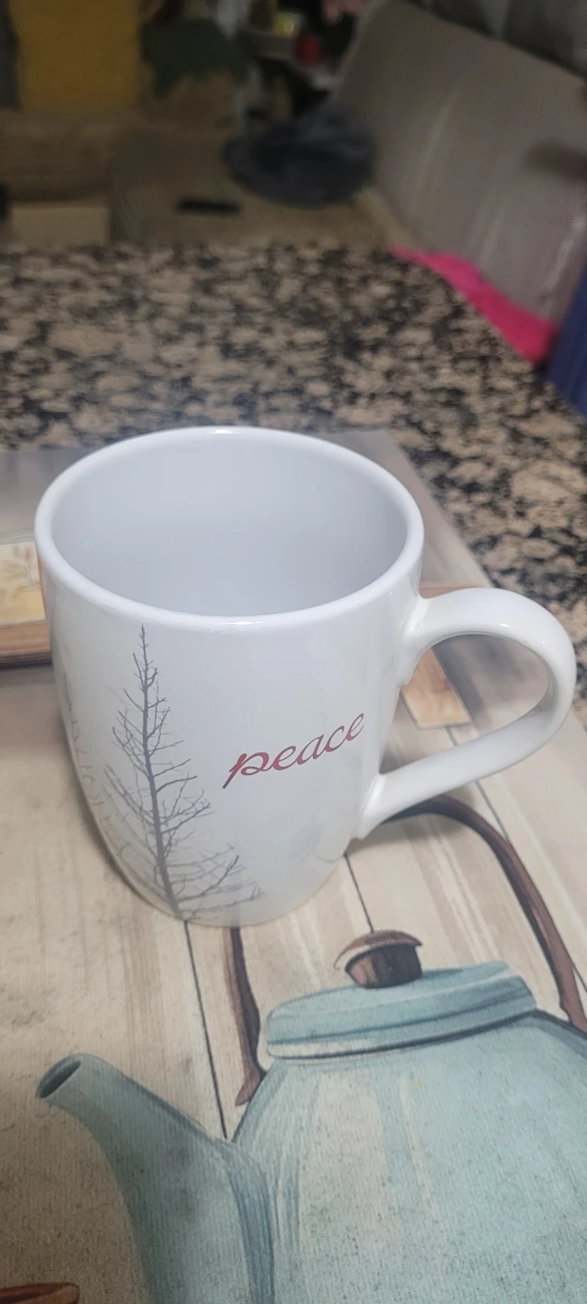 White Peace Mug with Tree Design