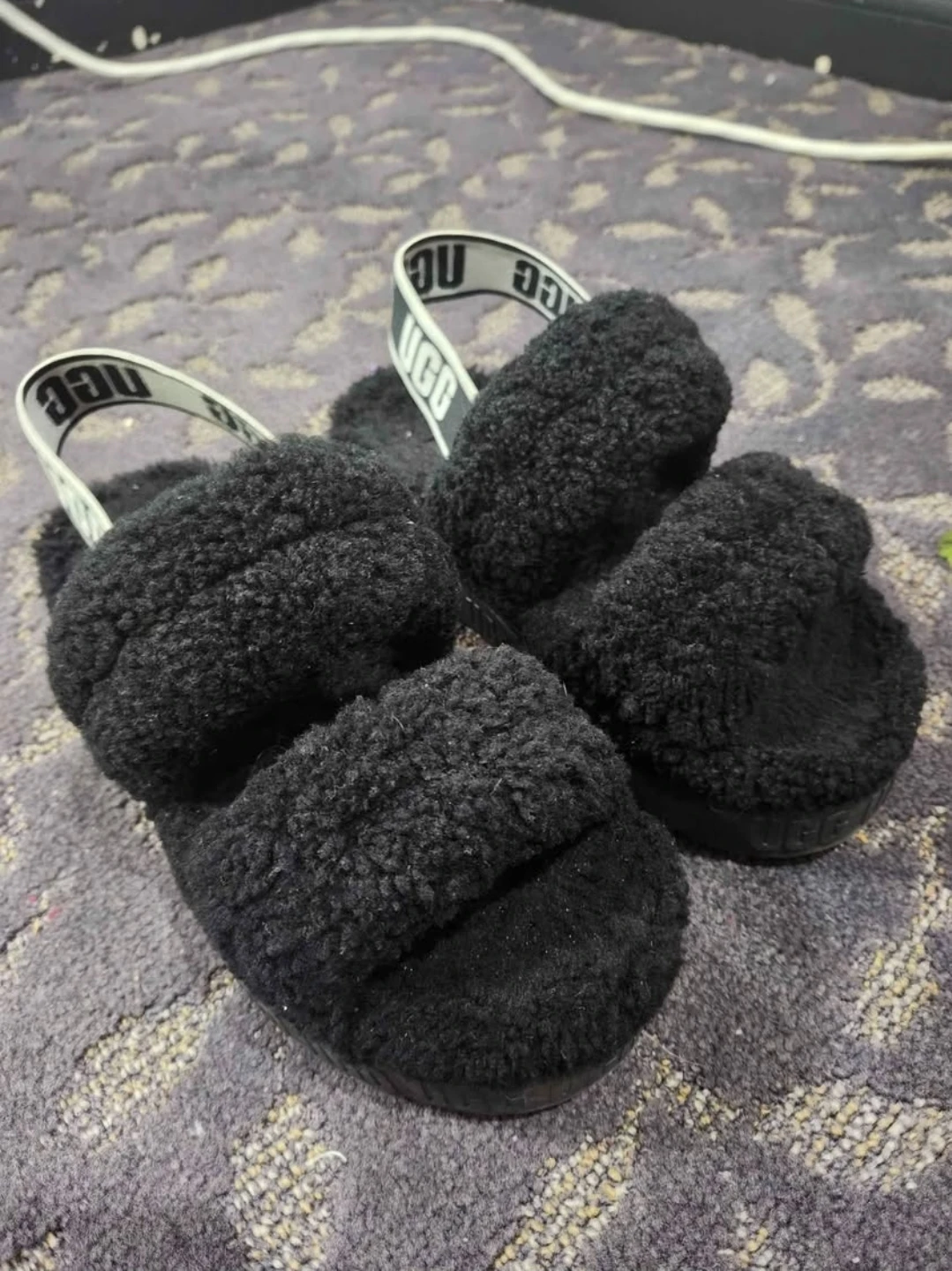 UGG Fluff Yeah Black Sandals