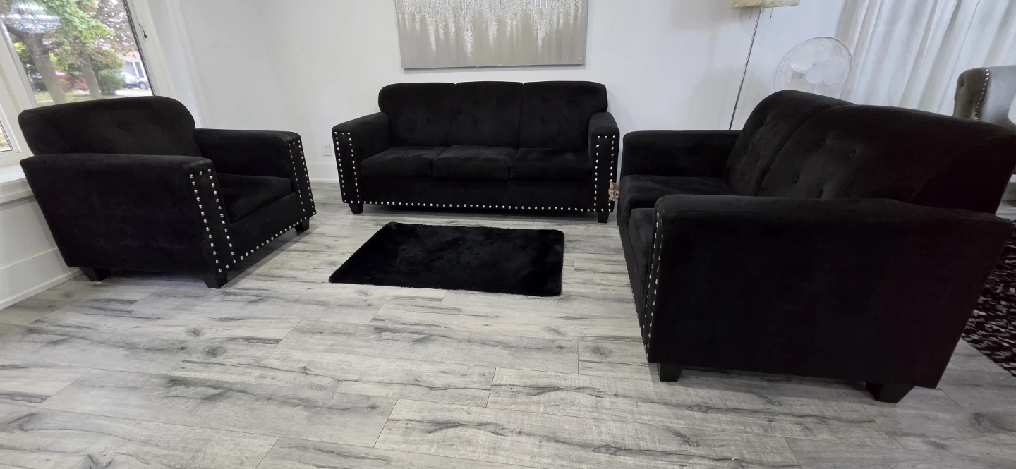 Black Velvet Sofa Set with Nailhead Trim
