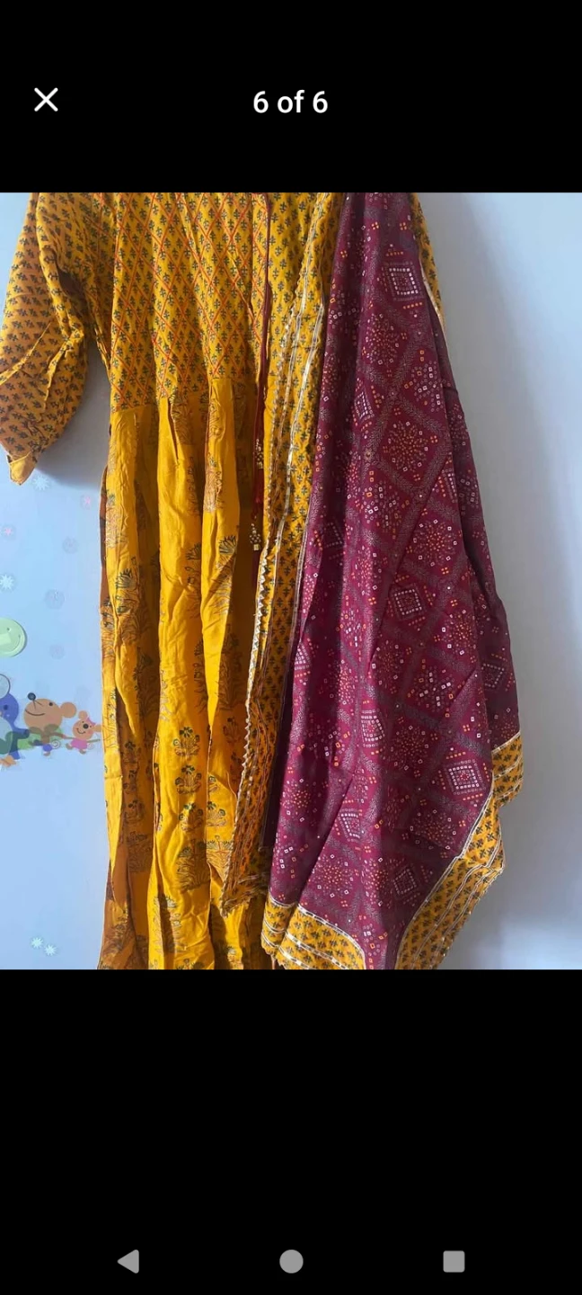 Yellow floral print dress with matching dupatta - photo 5