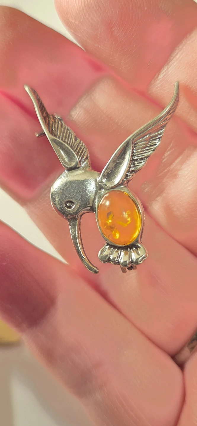 Sterling silverHummingbird Amber  Brooch - photo 4